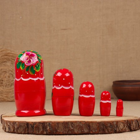 Tanya nesting doll, red dress, 5 doll, 16 cm-1