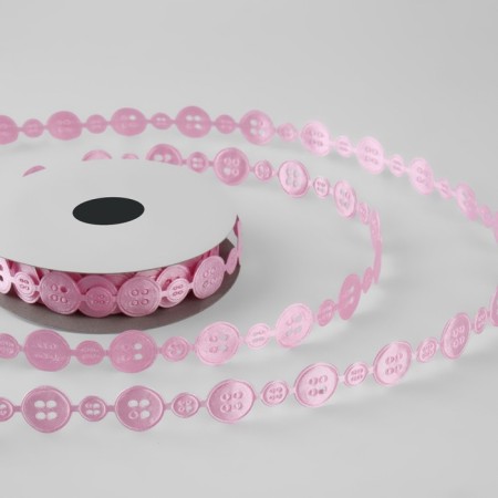Figure tape "Buttons", 15 mm, 9 ± 0.5 m, pink color