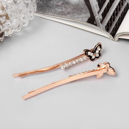 Invisible hair "Hadley" (set 2 pcs) butterfly, 6 cm, pink gold-1