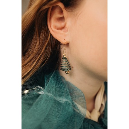 Earrings "Christmas tree" spiral, green color in gold-2