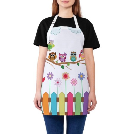 Apron of a kitchen with a photo print "Funny owls", adjustable, size OS