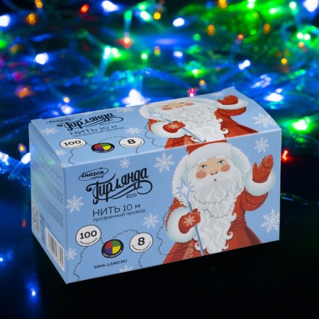 Garland "thread" 10 m, IP20, transparent thread, 100 LED, glow of multi, 8 modes, 220 V-2