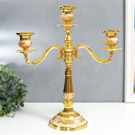Summary Metal for 3 candles "rosary" gold, white enamel 36.5x31.5x12 cm-1