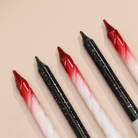 Candles for the cake "Spiral", 6 pcs, black and white gradient with red-2