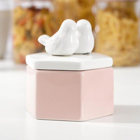 Ceramic bank for bulk products "White Wing", pink color