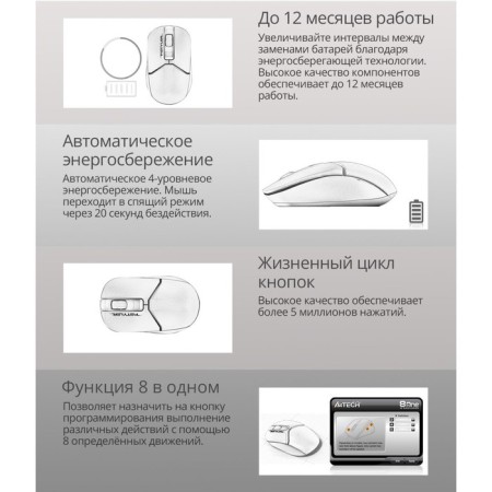Mouse A4Tech FSTYLER FB12, optical, wireless, 1200DPI, USB, white/black-4