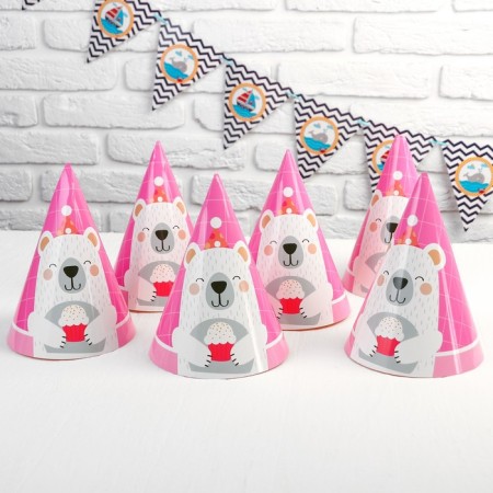 Cap "Bear", set 6 pcs., Pink color-1
