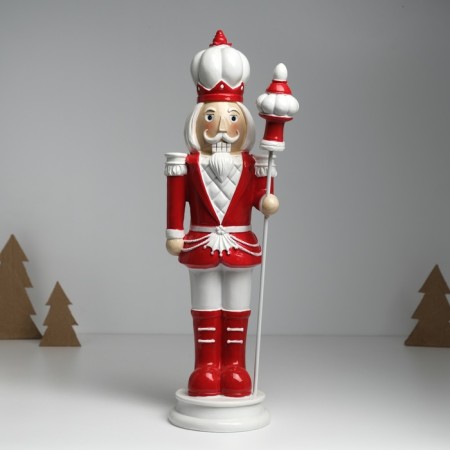 Polystone souvenir "Nutcracker in a red-white uniform, with a bait" 11x11.5x36.5 cm