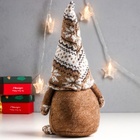 Interior doll "Santa Claus in a beige cap with patterns" 28x13x9 cm-3