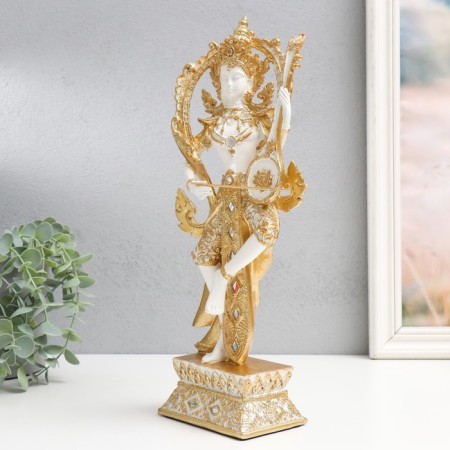 Polystone souvenir "Dancing deity with a musical instrument" with a white-gold 13x9x34 cm-3