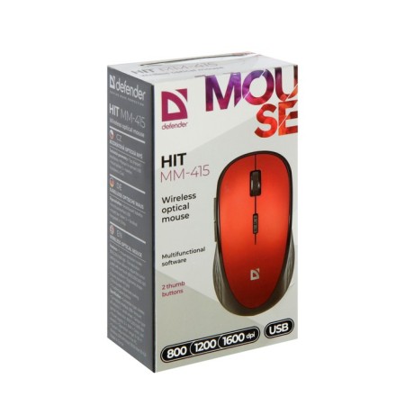 The mouse Defender Hit MM-415, wireless, optical, 1600DPI, 2XAAA (not complete), red-5
