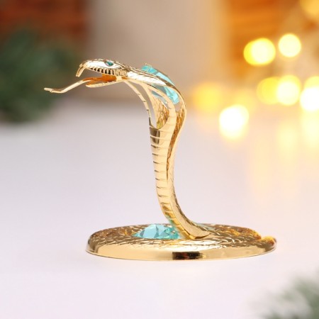 New Year. Souvenir snake, metal, glass, green crystals 5.5x8x6.5 cm
