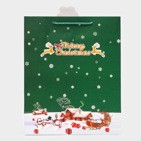 Gift package with the New Year window, embossing, 26 x 32 x 12 cm, green-2