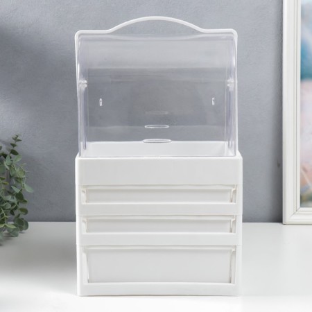 Cosmetics box plastic "Rombs. White. 3 boxes" 42x16.5x25 cm-2