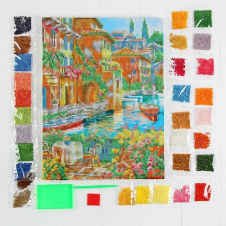 Diamond mosaic with a partial filling on the subframe "Summer in Italy", 30 x 40 cm. Set for creativity-1