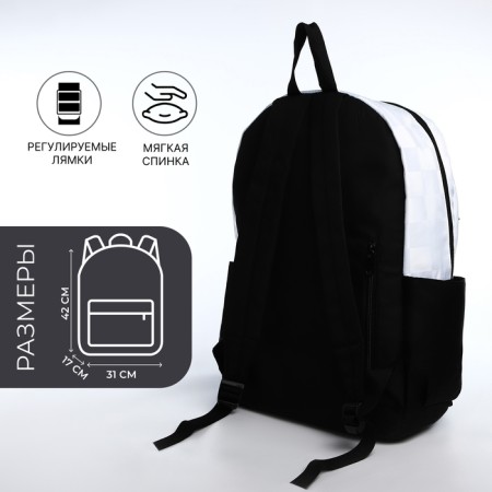 Youth backpack from textiles, 6 pockets, white/black color-1