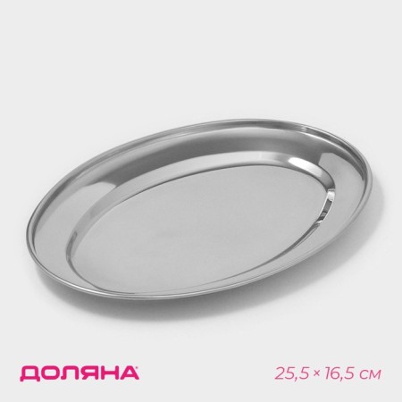 Oval tray made of stainless steel of a share, 25.5 × 16.5 cm, silver color