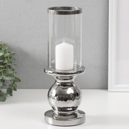 Ceramics candlestick, glass for 1 candle "Noir" d = 8 cm silver 10x10x27 cm-3