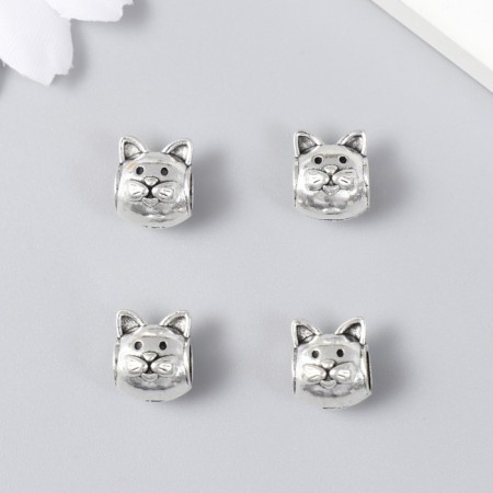 Bead for creativity Metal "Cat" silver 1x1.3 cm-2