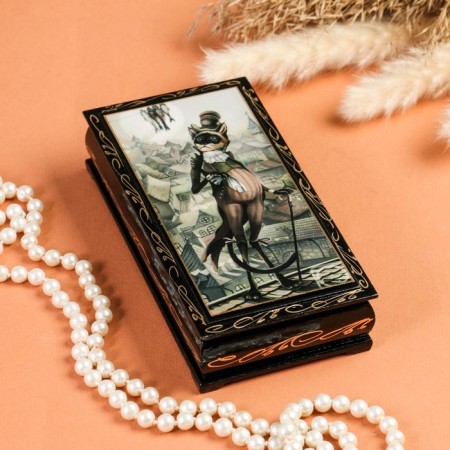 Casket - a bill "Cat", 8.5 × 17 cm, lacquer miniature