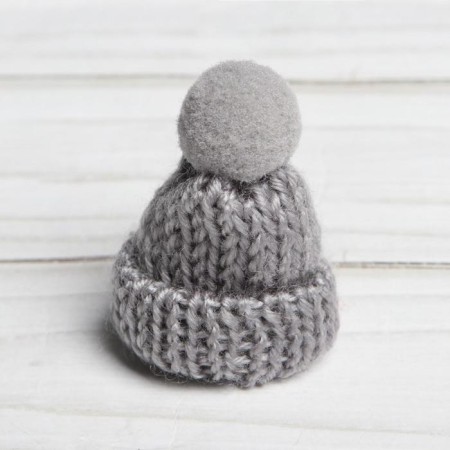 Knitted hat with pompom, set of 5 pcs., Gray color-1