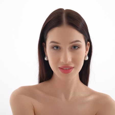 Earrings with pearls "Edel" Classic circle, white color in silver-2