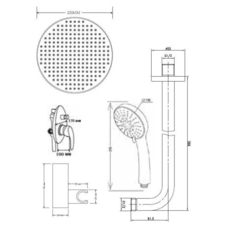 The shower system ESKO Set_6in1, built -in, tropical shower, mixer, shower set, chrome 98476-2