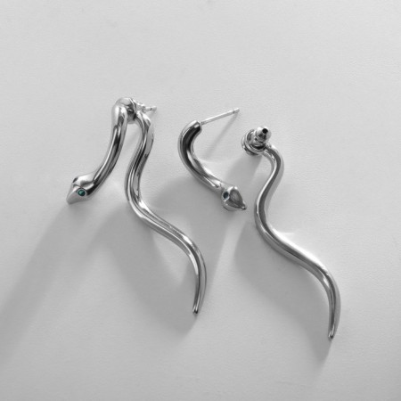 Earrings Metal Xuping snake, white color in silver-2