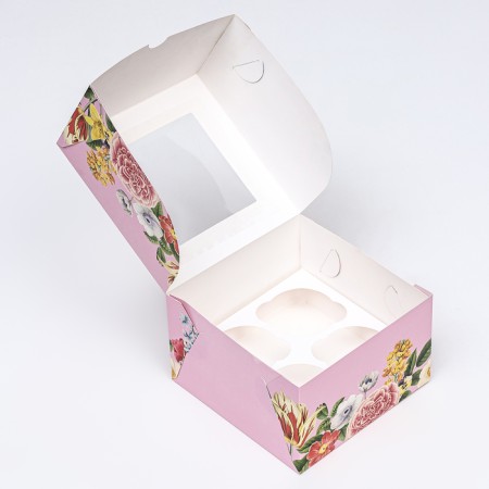 Box for 4 cupcakes with a window, "Present", 16 x 16 x 10 cm-4