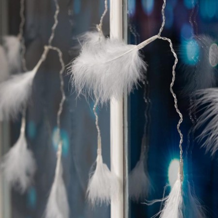 Garland "Curtain" 3 × 1.4 m with nozzles "feathers", IP20, transparent thread, 80 LED, white glow, 8 modes, 220 V-4