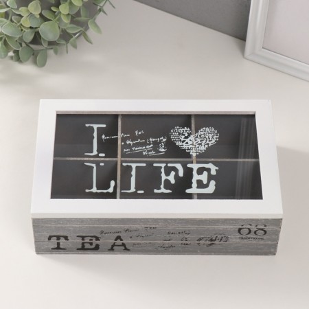 Casket wood 6 divisions "I love life" gray-white 15x24x7 cm-1