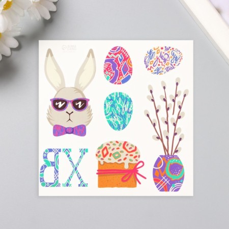 Tattoo on the body color "Rabbit with glasses" 10x10 cm