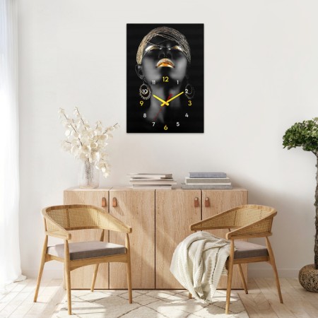 Carty clock wall-mounted interior "Black Gold Girl", silent, 50 x 70 cm-1
