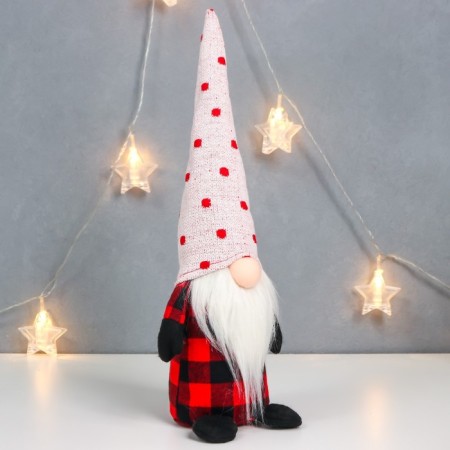 Interior doll "Grandfather Frost in a checkered caftan, a cap in peas" 40x15x8 cm-1