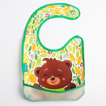 Bibslate for feeding "Bear" waterproof on Velcro, with a pocket-3