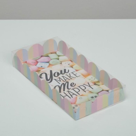Cookie box, confectionery packaging with PVC lid, you make me me happy, 21 x 10.5 x 3 cm