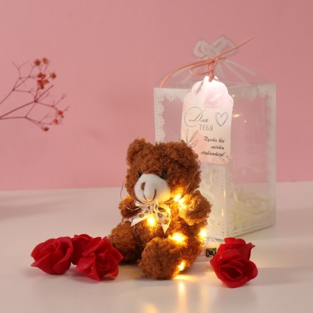 Set Gift "Bear Cinnamon with a bow" soap red roses 5 pcs, dew 7x7x12 cm-3