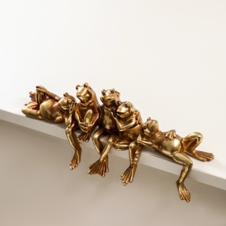Polystone souvenir "Five frogs on vacation" Bronze 28.5x5x9.5 cm-1
