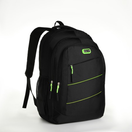 Youth backpack from textiles on lightning, 5 pockets, black/green color-2
