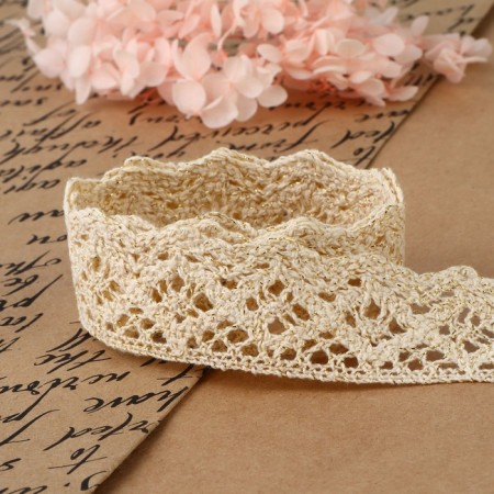 Lace knitted, with lurex, 34 mm × 10 ± 1 m, beige color-2