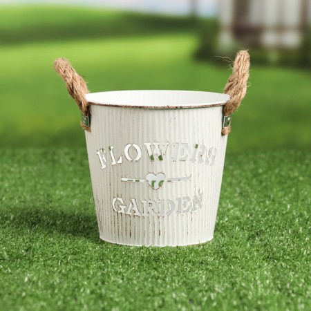 Kashpo "Bucket Flower Garden" White, 13x13x12cm-5