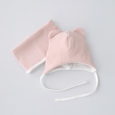 Kinderlitto Orsetto Kinderlitto kit, 2 items: hat, snood, age 6-12 months, color pink powder