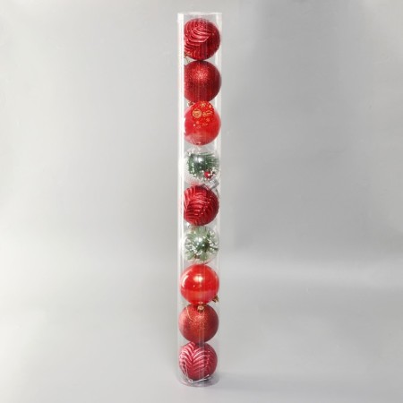 Set of balls plastic D-8 cm, 9 pcs "Melody" Christmas tree gloss, red-1