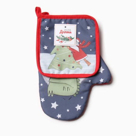 Set of kitchen. Dolyana "New Year's embrace": mittens 20x28 cm, severity 17x17 cm, 35% HL, 65% PE-5