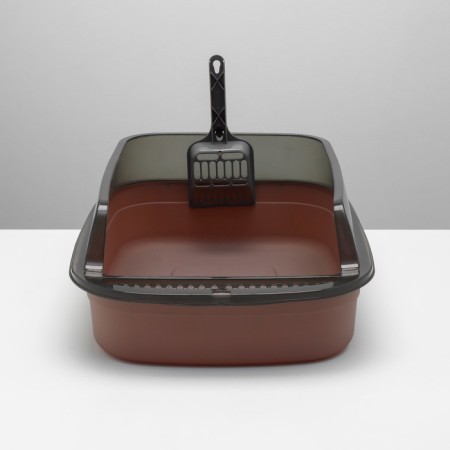 Toilet with transparent sides with a scoop and filter, 50 x 34 x 18 cm, brown-2