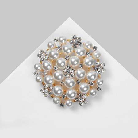 Brooch "Pearls", white color in matte gold