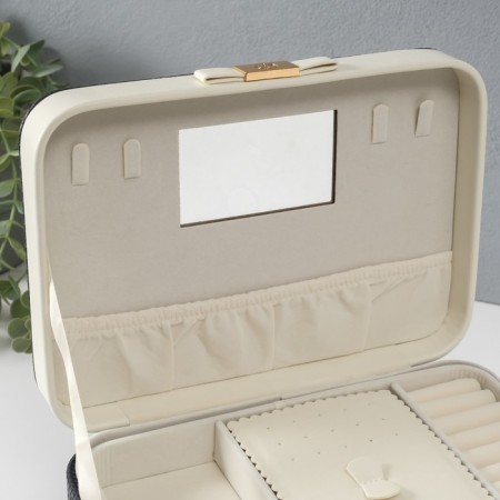 Casket to the leatherette for jewelry "Bow" White-Cherry 17x23.5x10 cm-2