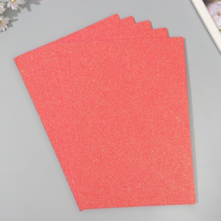A set of glitter foamiran (5 sheets) 2 mm, 20x30 cm, pink