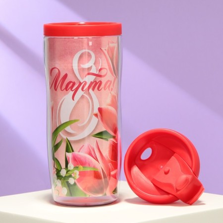 The thermost man is plastic with the insert “March 8. Tulips ", 350 ml-2