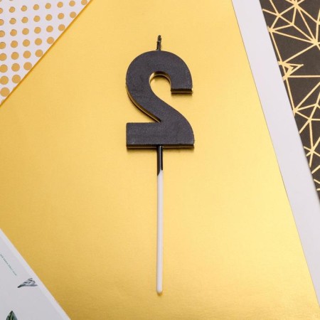 Candle for the cake, number "2", black.-3